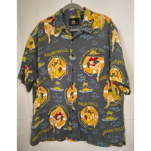Margaritaville button-down camp shirt pin-up girl shark pattern Jimmy Buffett so